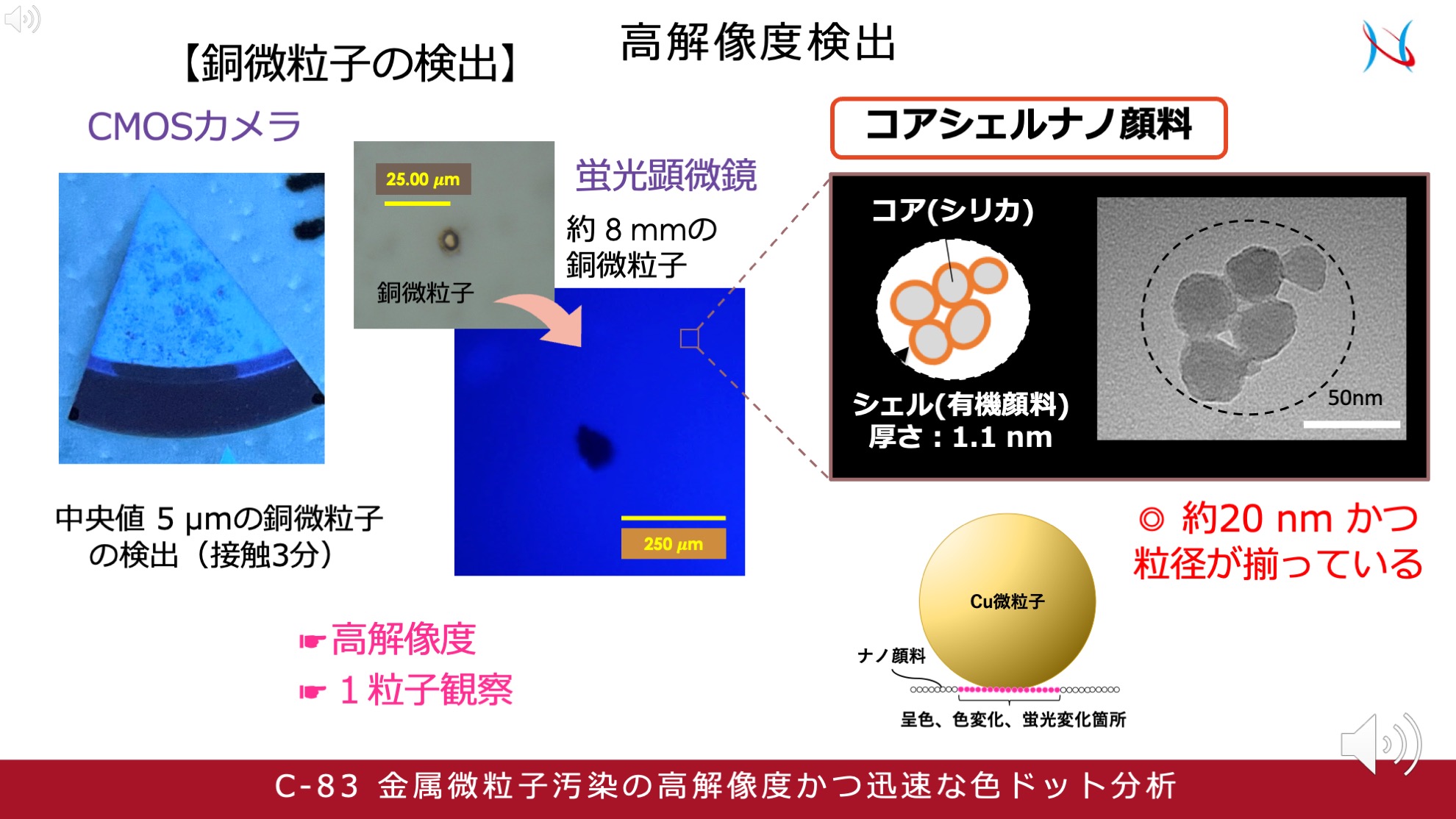 銅微粒子の蛍光検出例
